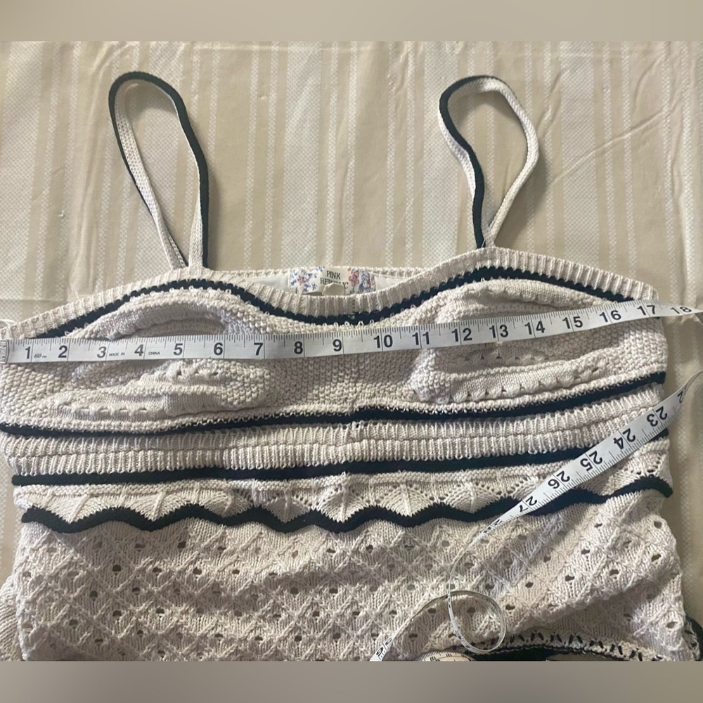 Pink Republic Cream and black trim crocheted pointelle pattern tank top - Picture 7 of 8